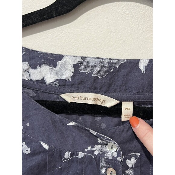 Soft Surroundings Blouse Women’s XL Petite Blue Floral Cotton Tunic Long Sleeve - Picture 3 of 7